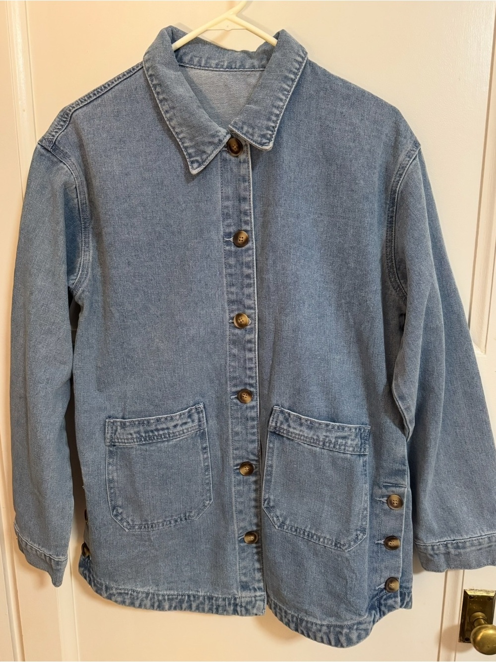 Light Blue Denim Jacket for Women - Casual Overshirt - Picture 2 of 3